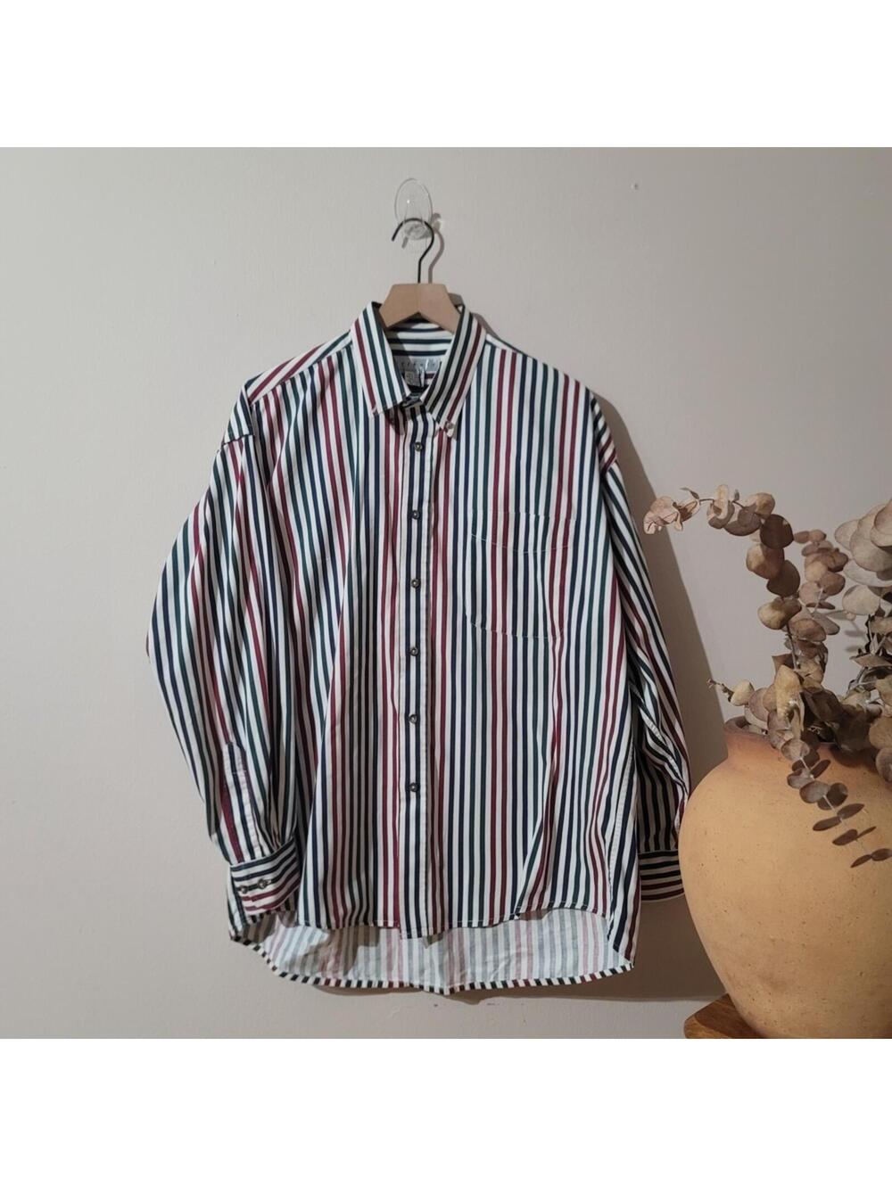 90s Streetwear Striped Button Shirt Indie Grunge Sz L Cotton